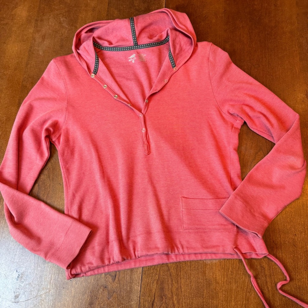 Horny Toad Hoodie Womens Small Pink Flexcel Henley Snap Stripe Drawstring Hem